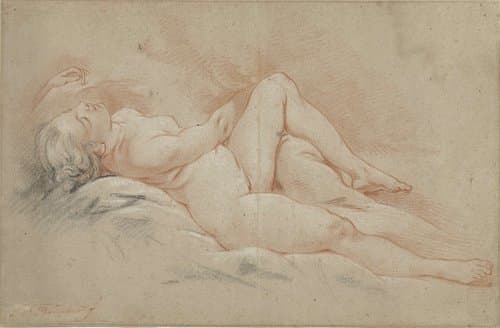 Achterover liggend vrouwelijk naakt by François Boucher