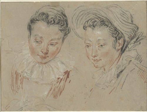 Studieblad met twee meisjeskoppen by unknown
