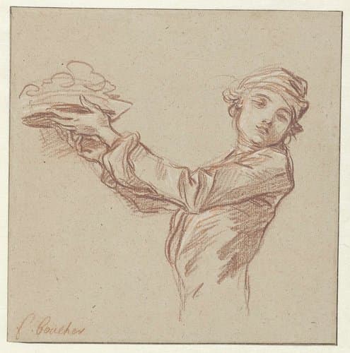 Jonge bediende die een bord vasthoudt by François Boucher