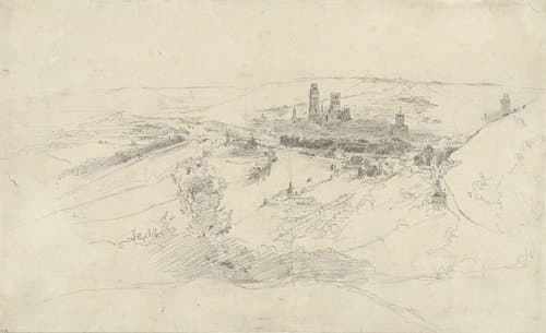 Rouaan temidden van heuvels langs de Seine by Théodore Rousseau