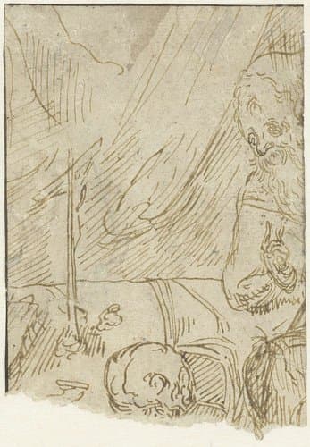 Fragment van een tekening voorstellende de heilige Hieronymus by Domenico Campagnola