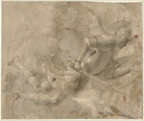Aanvliegende geharnaste H. Michaël by anonymous