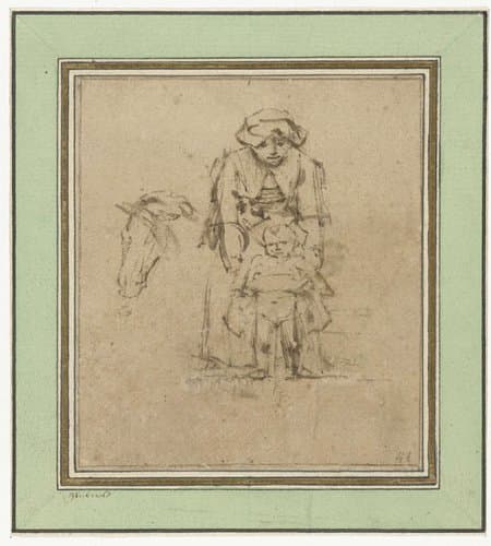 Vrouw met een plassend kind by Rembrandt van Rijn