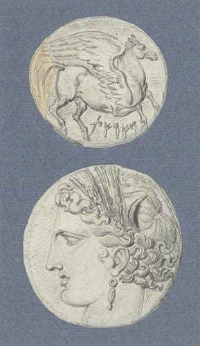 Steigerende Pegasus met inscriptie by Achille Devéria