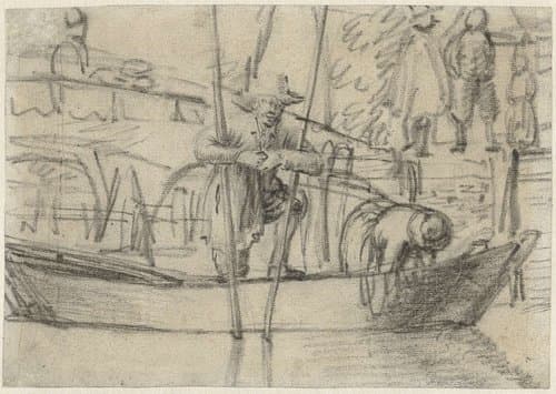 Man en vrouw in een bootje bij de oever by Cornelis Saftleven