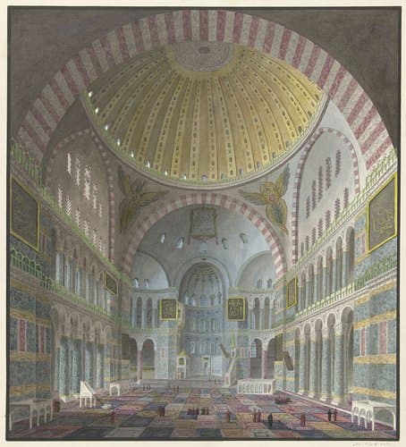 Interieur van de Aya Sophia met geknielde en staande Turken by George Antoine Prosper Marilhat