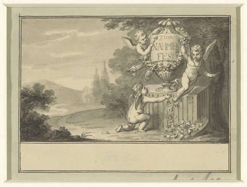 Cupido's omspelen een urn in een landschap by Sigmund Ferdinand Ritter von Perger