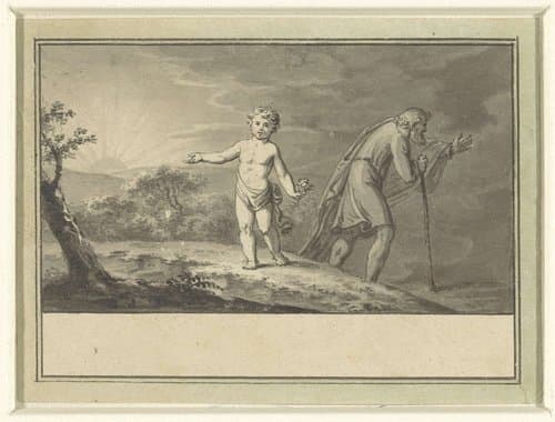 Het nieuwe en het oude jaar: een knaap en een grijsaard in een landschap by Sigmund Ferdinand Ritter von Perger