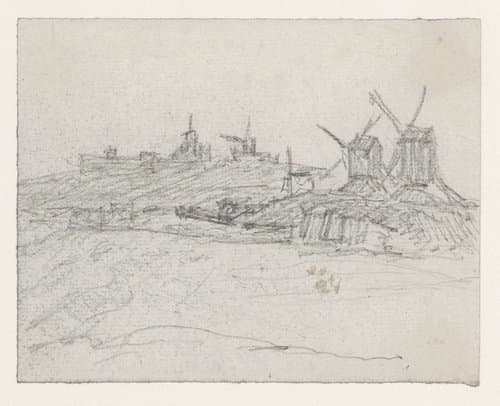Gezicht op de Butte: de molens by Georges Michel