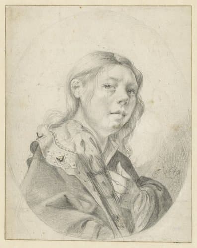 Zelfportret van Dirck Helmbreeker in een ovaal by Dirck Helmbreeker