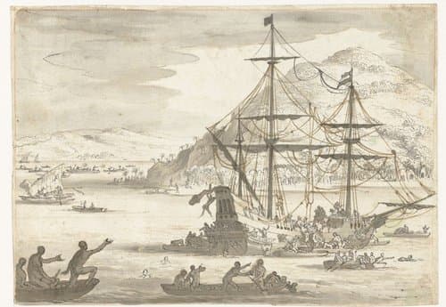 Inlandse bevolking bij schip by Jan Goeree