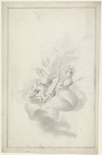 Trofee met attributen behorend bij kunsten by anonymous