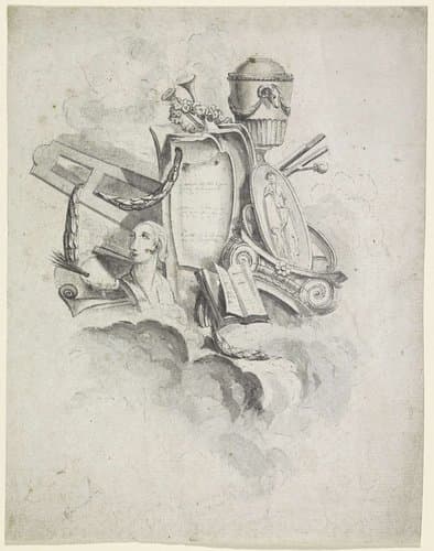 Trofee met attributen behorende bij de kunsten by anonymous