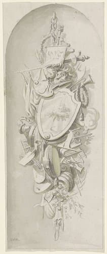Trofee met diverse attributen by Monogrammist CVH; Cornelis van Hardenbergh