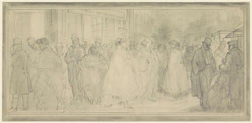 Straattafereel bij het uitgaan van een theater te Londen by Jean Emile Laboureur