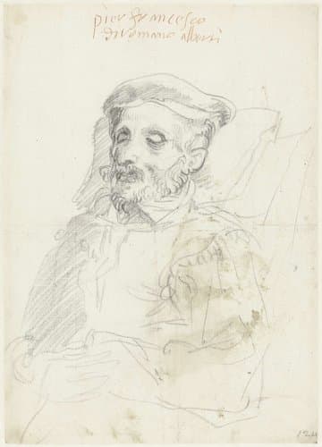 Portret van een oude man met gesloten ogen