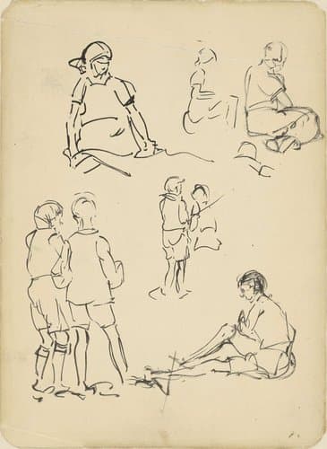 Kinderen en zittende vrouw by Dick Ket