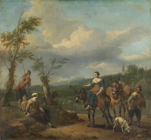 Italiaans landschap met figuren by Johannes Lingelbach