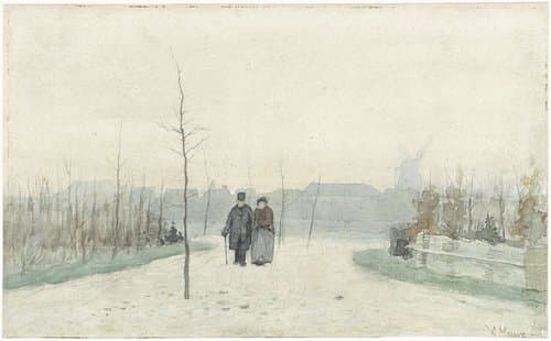 Oud paar in een nieuw aangelegd park by Anton Mauve