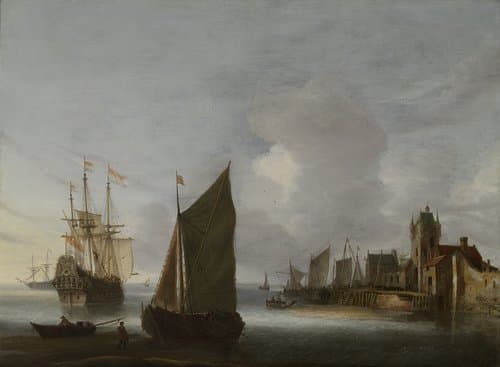 Ships near Zierikzee with the Zuidhavenpoort in the Background