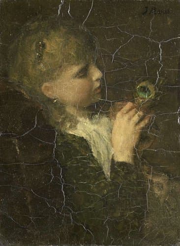 Meisje met pauwenveer by Jacob Maris