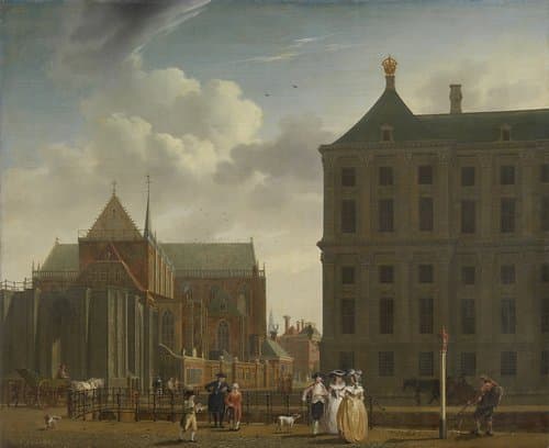 De Nieuwe Kerk en het stadhuis op de Dam in Amsterdam