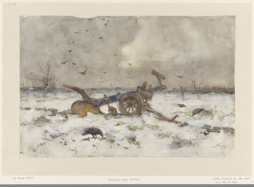 Ploeg op besneeuwde akker by Willem van der Nat