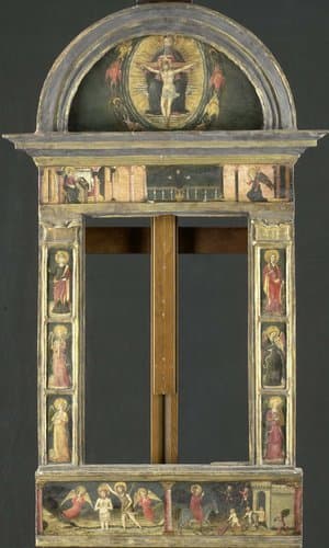 Lijst beschilderd met de verkondiging, de doop van Christus, de intocht in Jeruzalem, de heiligen Cecilia en Catharina, de genadestoel en vier musicerende engelen
