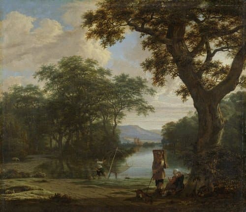 Landscape with Fisherman with a square Net by Joris van der Haagen