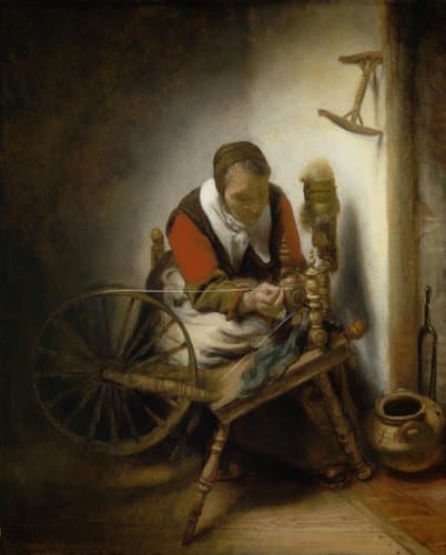De spinster by Nicolaes Maes