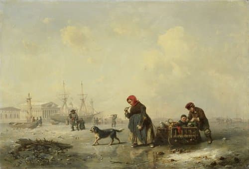 De Neva bij Sint Petersburg (Leningrad) in de winter by Theodor Hildebrandt