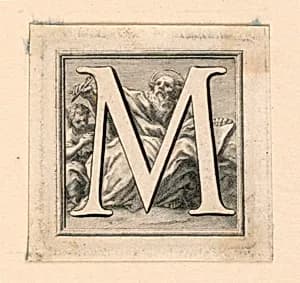 Decorated Capital Letter M by Jakob Frey, Swiss, active Italy, 1681 - 1752