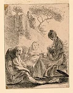 Family Seated Near a Wall