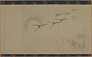 Geese, moon and water-plants