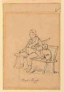 Man and dog on bench by Sebastian Buff, Swiss, 1829–1880