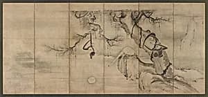 Monkeys and trees on a river bank