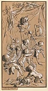 Putti playing before a herm