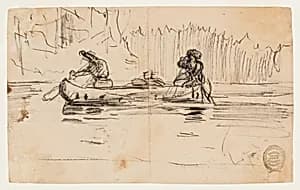 Side View of Canoe with Two Men