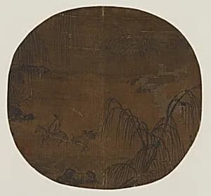 Travelers under willow trees