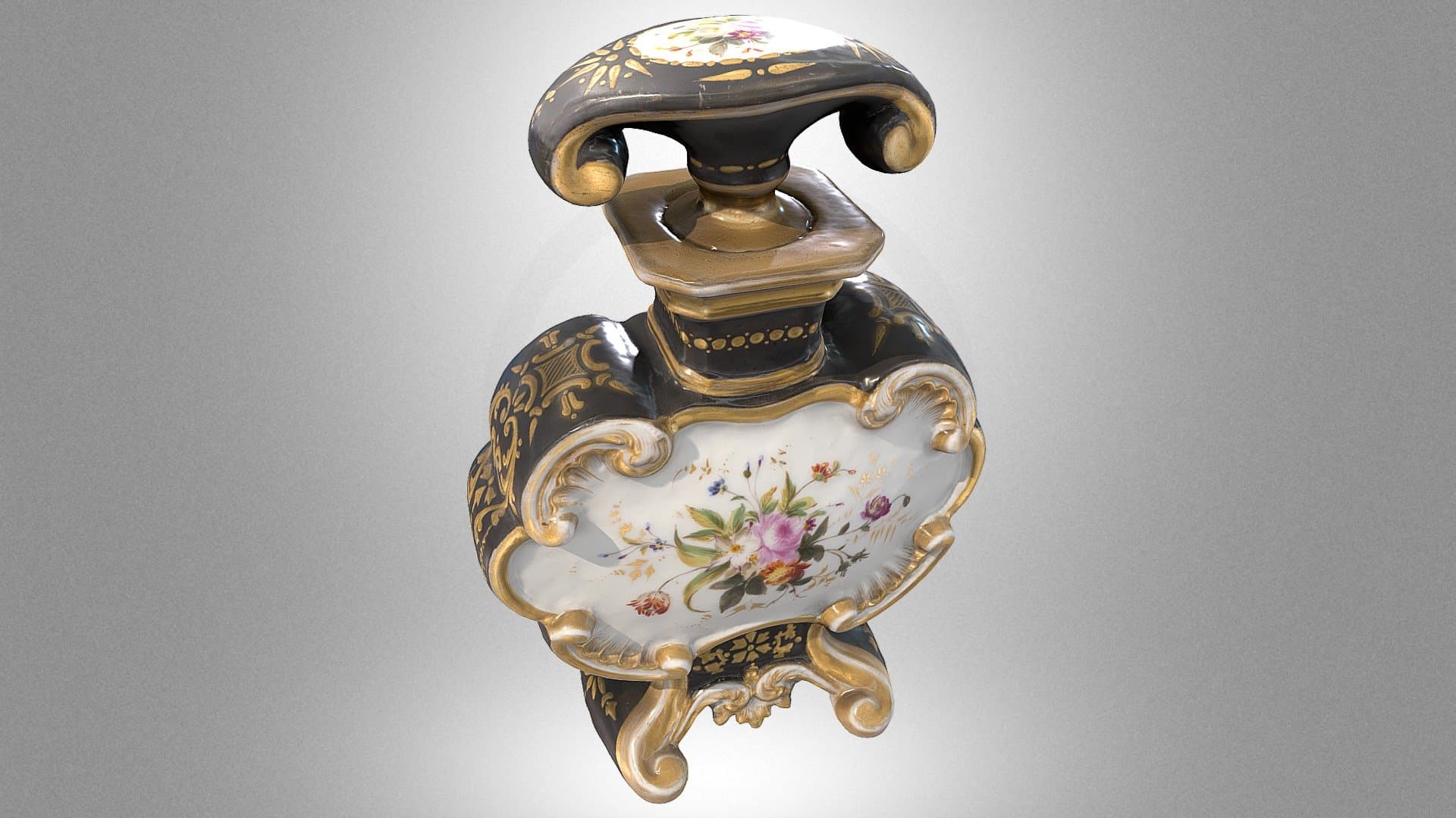 Perfume bottle with a floral miniature