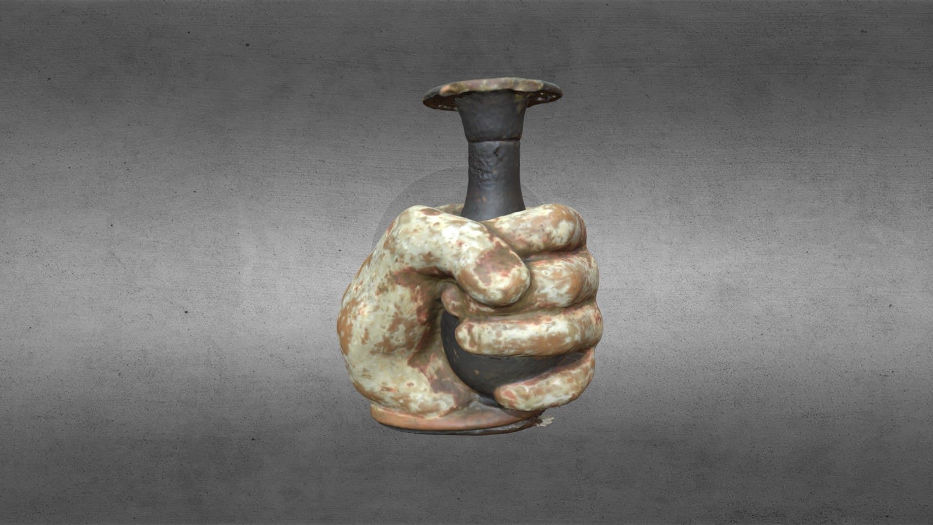 Greek, hand-vase clasping a lekythos
