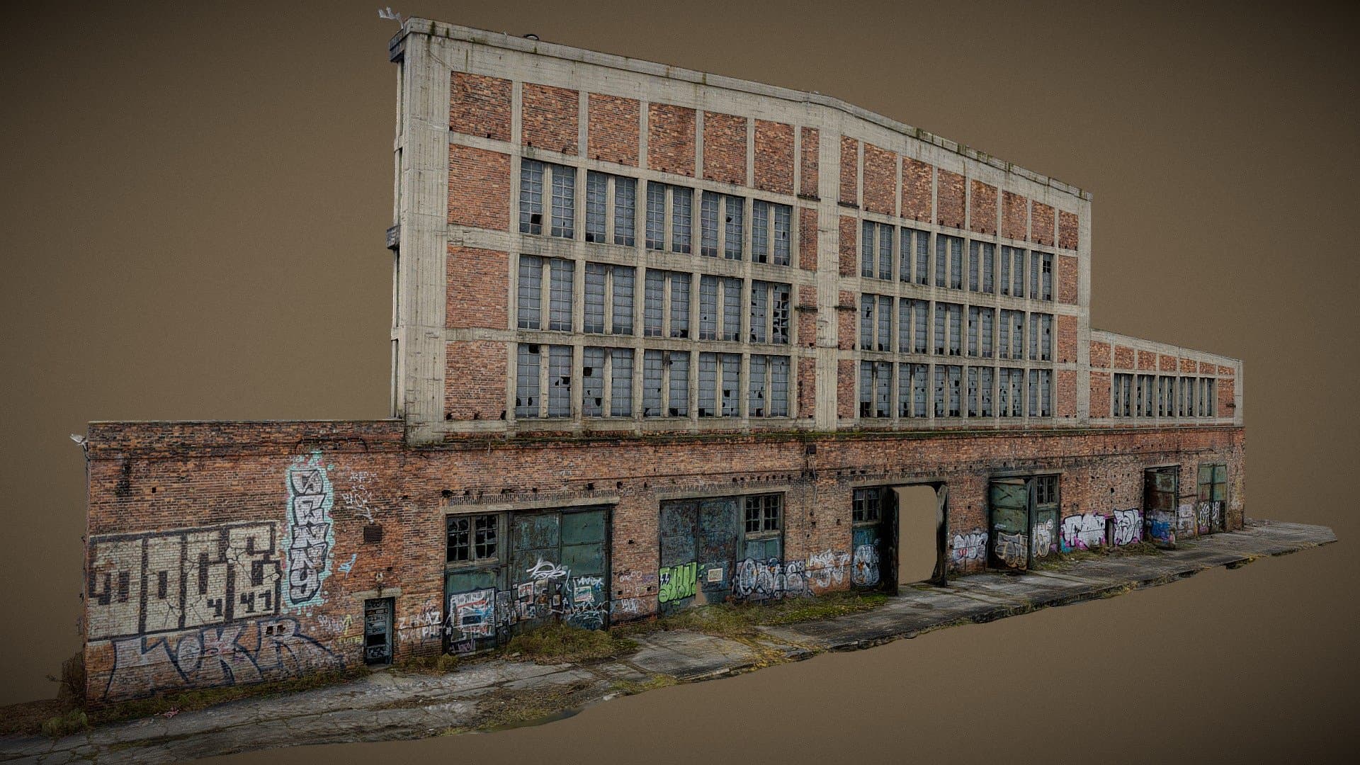 High facade of the factory with exit gates