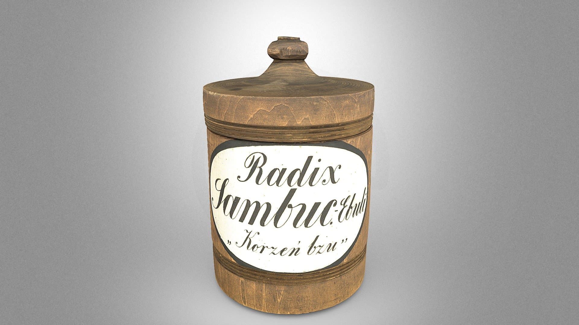 Wooden apothecary vessel for danewort root