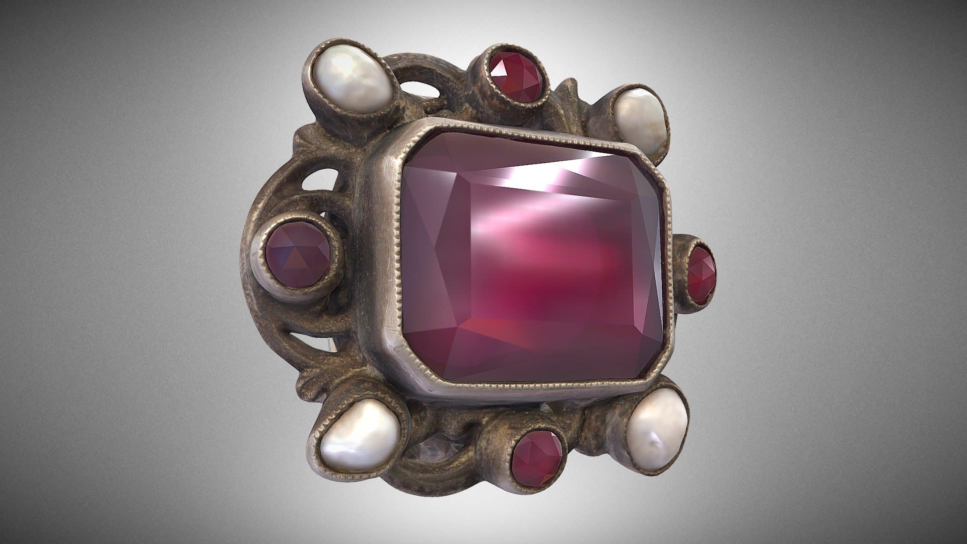 Ring with rubies and pearls