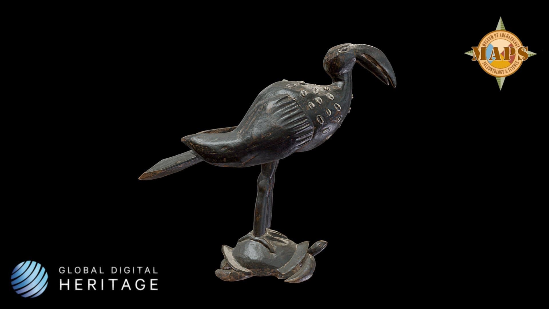 Wooden Bird on Tortoise Statue
