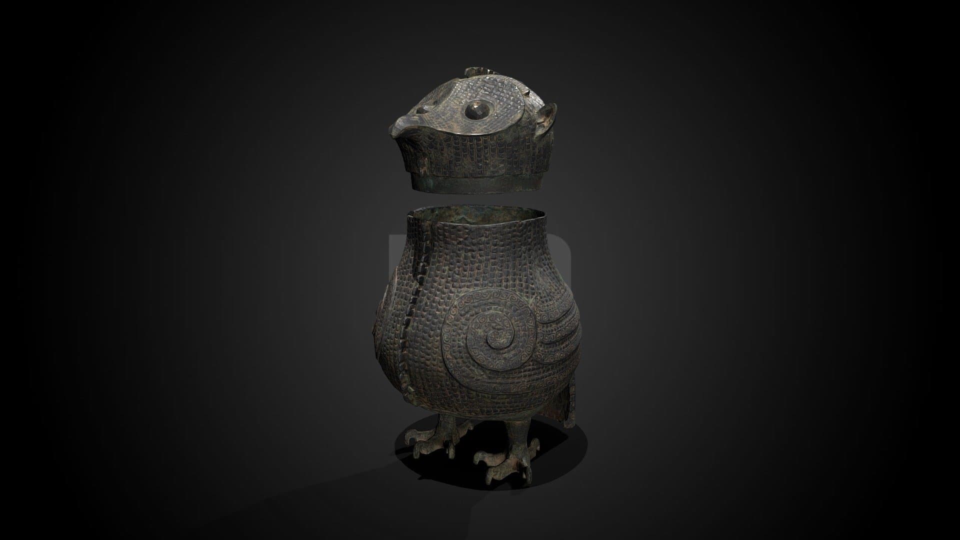 Annotated owl-shaped zun vessel, 13th-12th C BCE