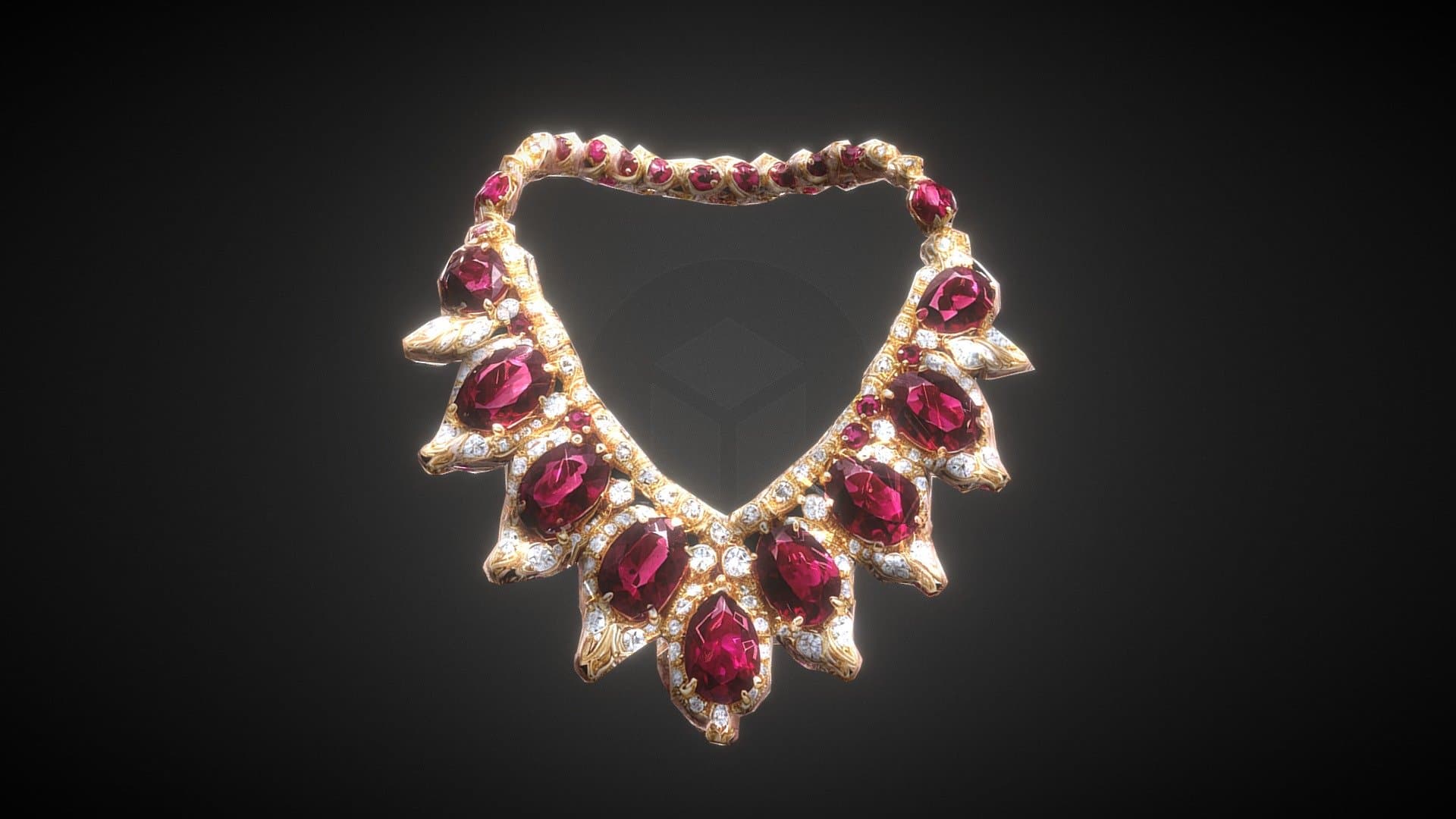 FREE Low Poly Ruby & Diamond Gold Necklace