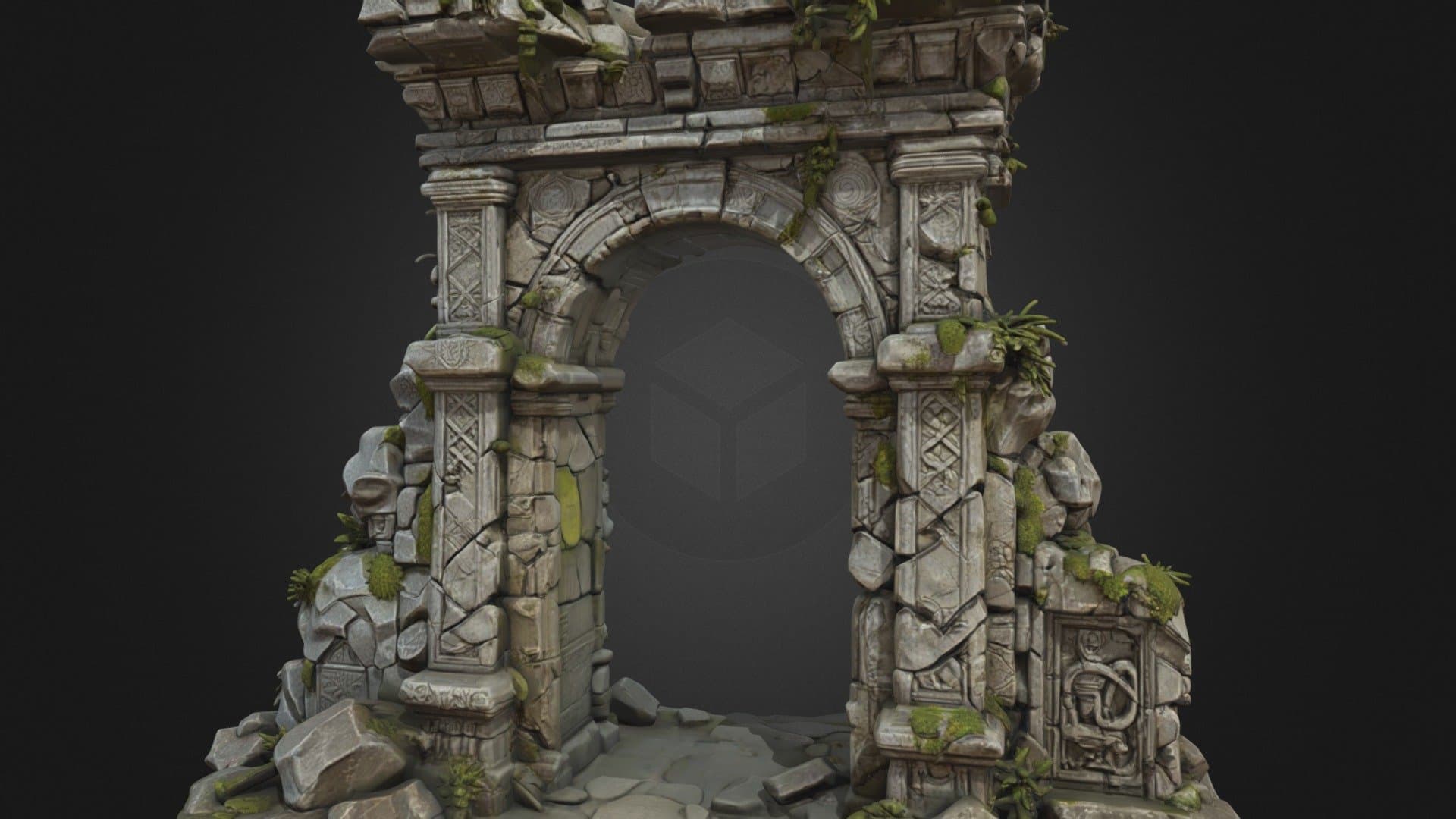 Ancient Stone Gate Ruin - Moss Covered