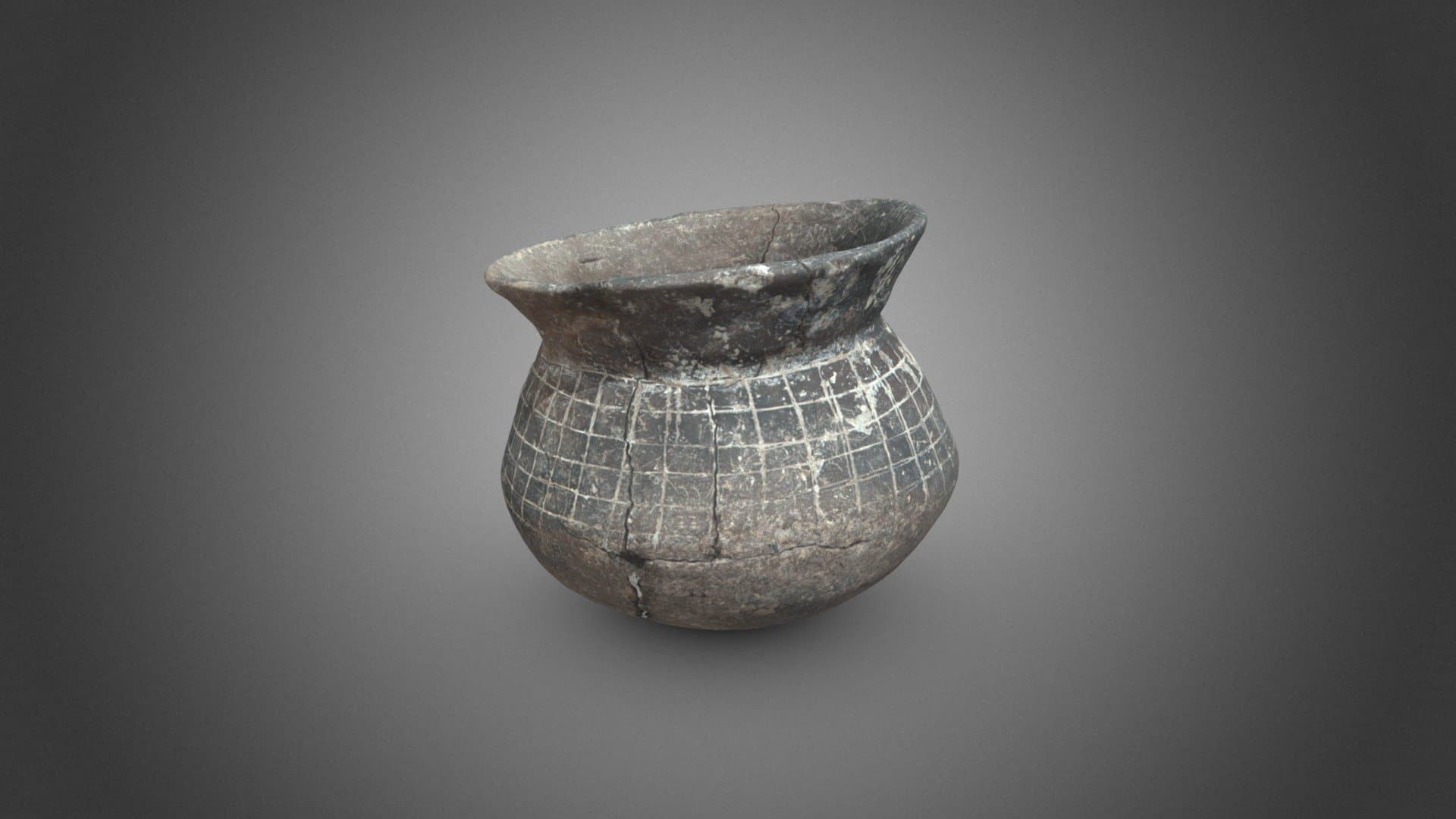 Gefäss, schwarz mit Gitter-Ritzdekor