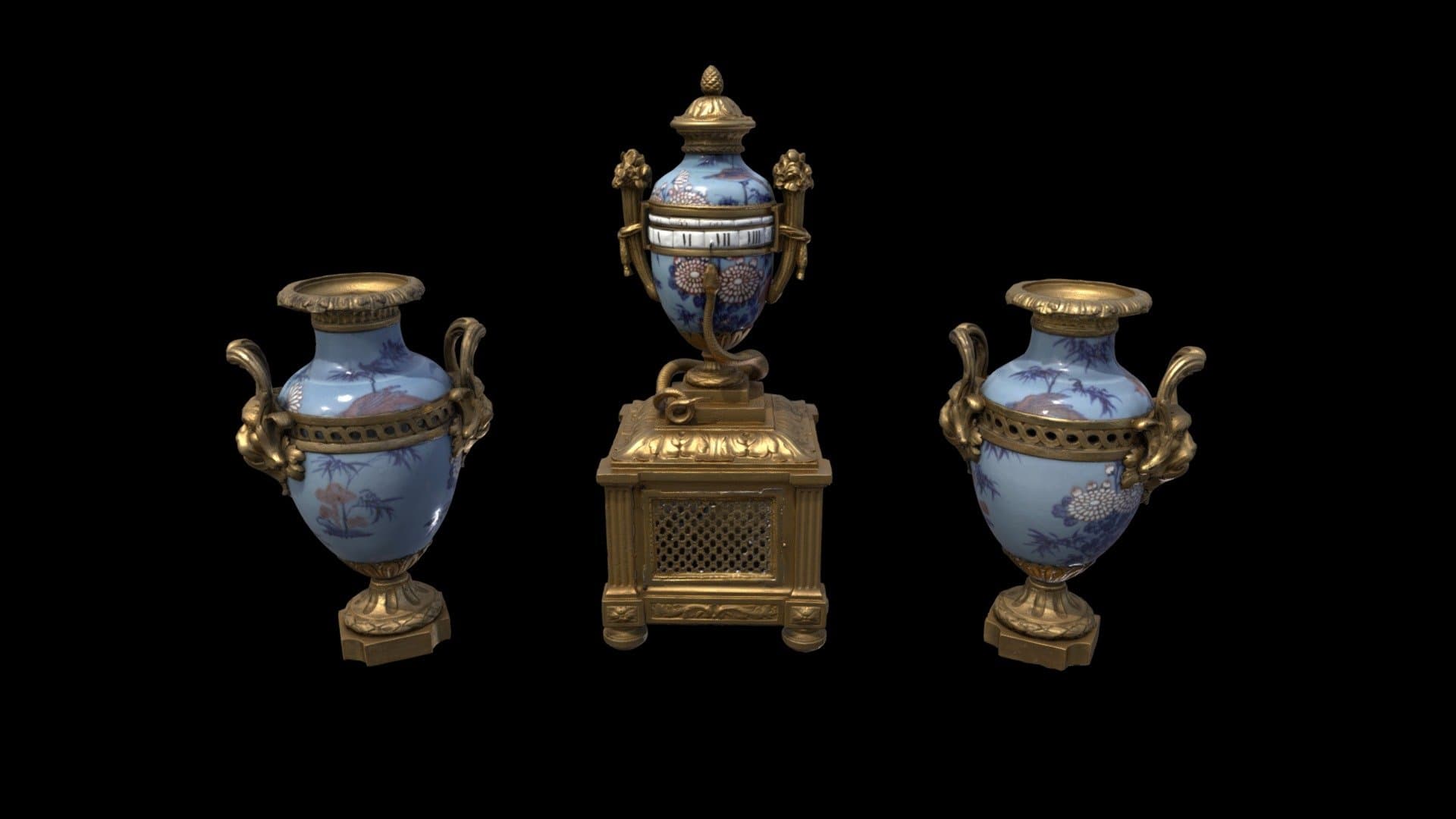 2020.421 Garniture Set (one clock and 2 vases)